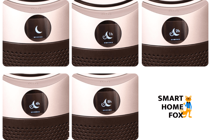 Verschiedene Sleep-Timer Zeiten werden auf dem LCD-Display des Dyson Purifier Cool Autoreact TP7A Luftreinigers angezeigt